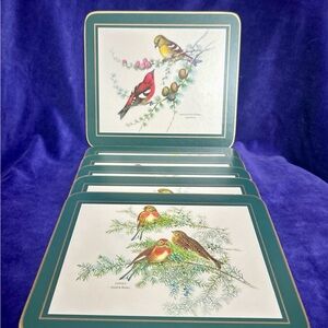 Set of 6 Cloverleaf Cork Backed Coated Table Mats Richter birds Design IOB